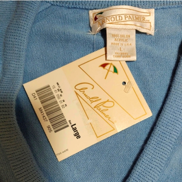 Vintage Arnold Palmer Golf Sweater Men Lg 80s Baby Blue Eclectic Grandpa V-neck - Picture 2 of 5